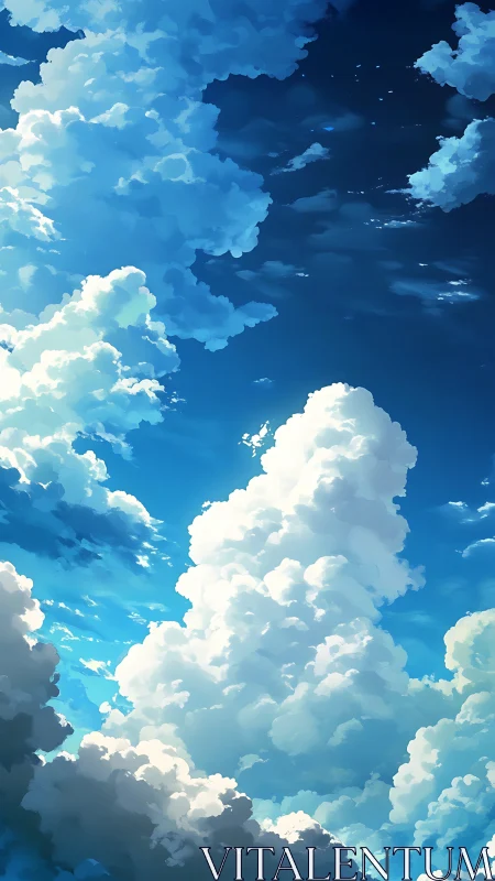 Vertical composition of cumulus cloud formations in sky.