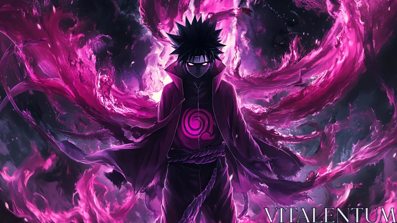 Dark anime mage amid swirling magenta infernal energy.