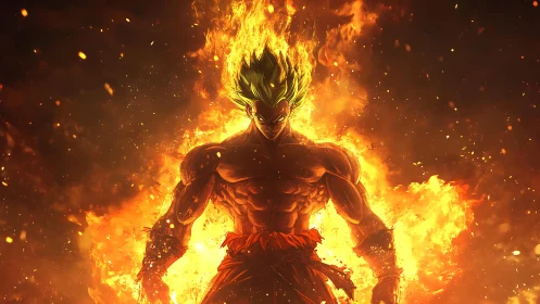 Volcanic aura warrior in high-intensity flame corona field.