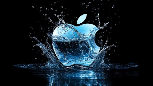 Liquid tech crest erupts in neon blue splash drama.