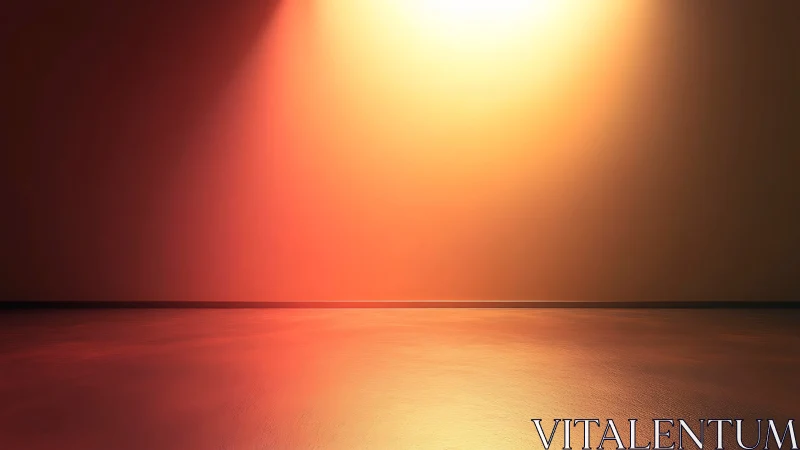 Stage-like empty room under radiant golden spotlight glow.