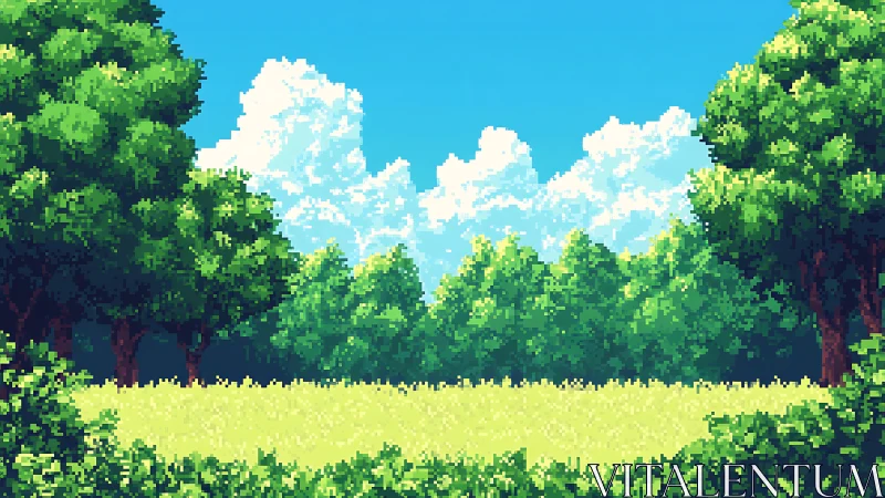 Tranquil Forest Clearing Under Blue Skies.