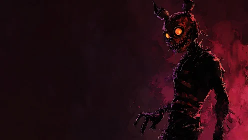 Demonic rabbit android silhouette with glowing amber eyes, side-lit