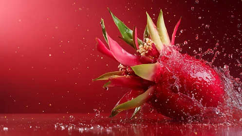 Dragon fruit comet splashes through a ruby liquid galaxy