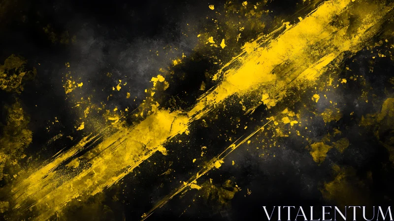 Bold yellow paint streak on dark smoky abstract background.