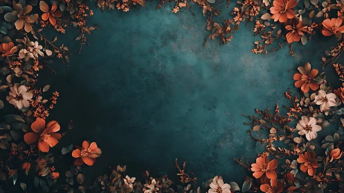 Terracotta Blooms Against Teal Depths.