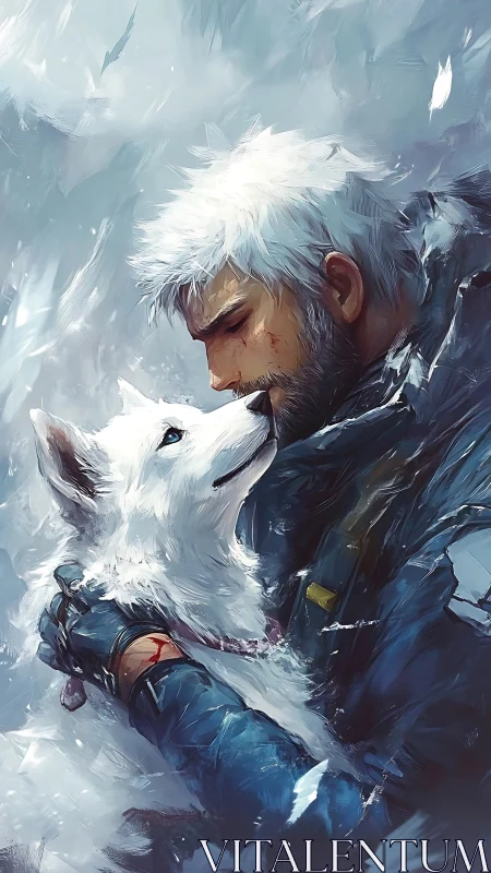 Weathered survivor shares tender bond with loyal white husky