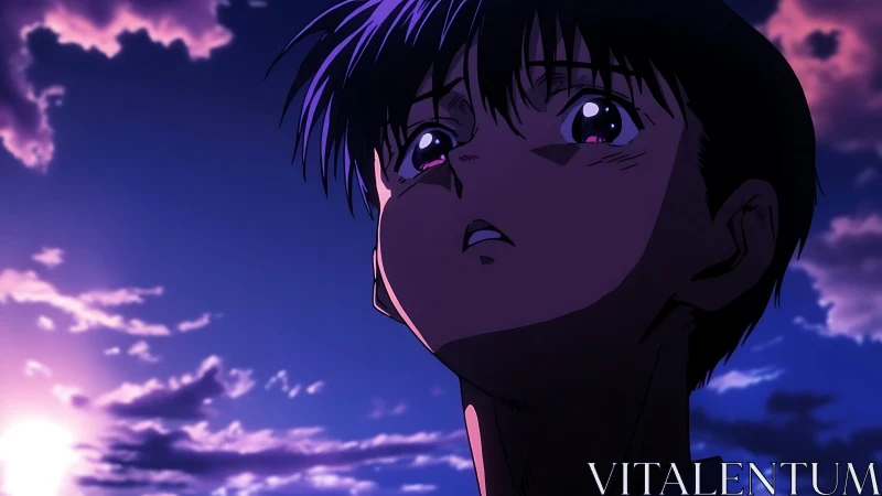 Soft twilight sky cradling a thoughtful anime dreamer.