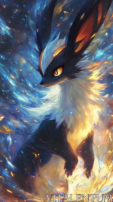 Elemental fox creature in swirling blue and gold energy field.