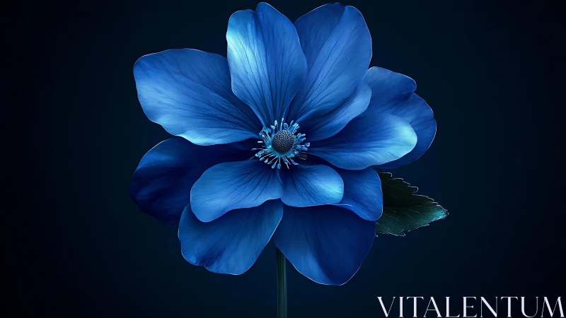 Blue flower blooming against darkness with luminescent petals