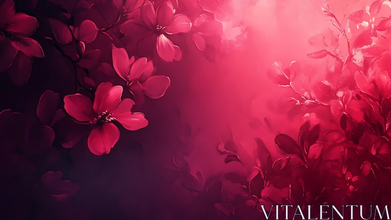 Pink Floral Gradient Composition with Bokeh Depth Effects.