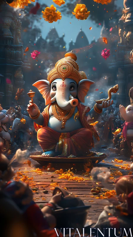 Digital depiction shows Ganesha idol during floral offering
