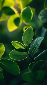 Sunlit green leaves glowing softly in quiet afternoon light.