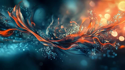 Liquid fire ribbons swirl through teal cosmic haze.