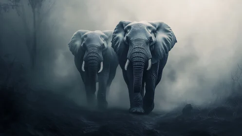 Mistwalk monarchs stride through a ghost-lit elephant dreamscape.