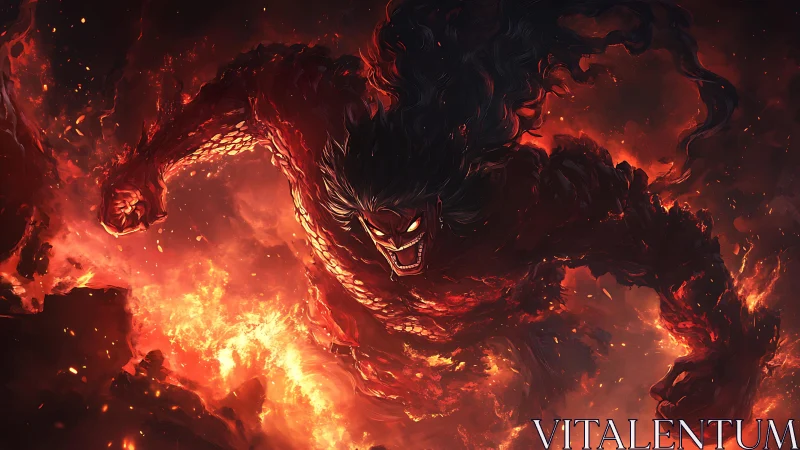 Volcanic demon charge in dynamic infernal digital painting.