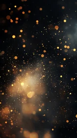 Golden bokeh particles drift across a deep cinematic black field