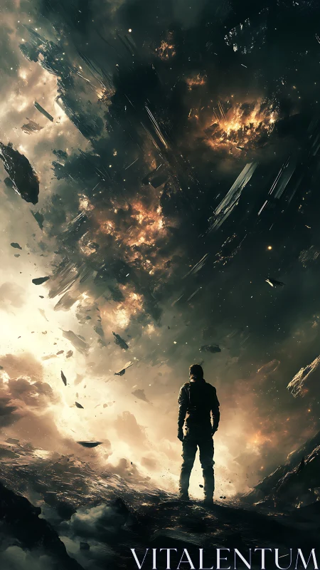 Stargazing wanderer welcomes a storm of cosmic fire above