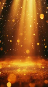 Golden light rays fall on shimmering glitter dust