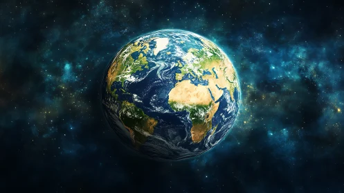 Our blue home floating gently in a star filled cosmic sea.