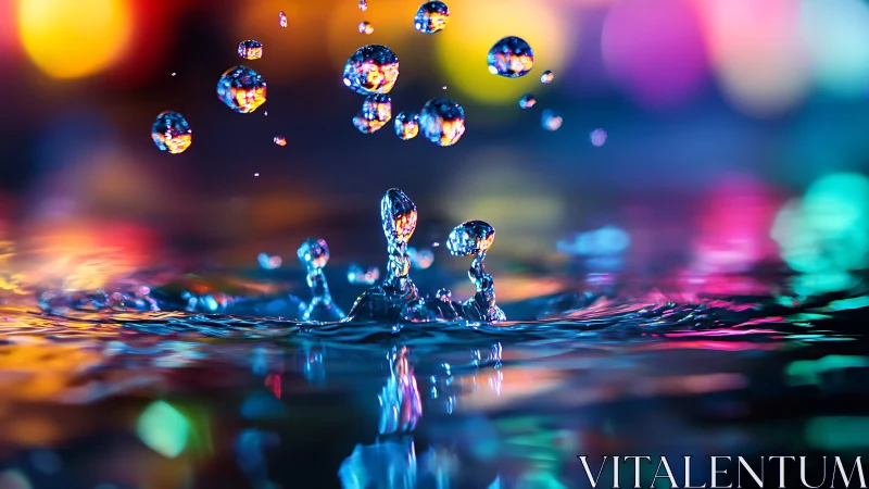 Colorful water droplets captured in sharp macro focus.