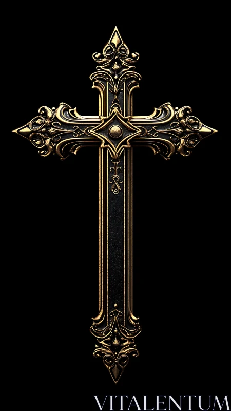 Ornate gold gothic cross on black with baroque filigree