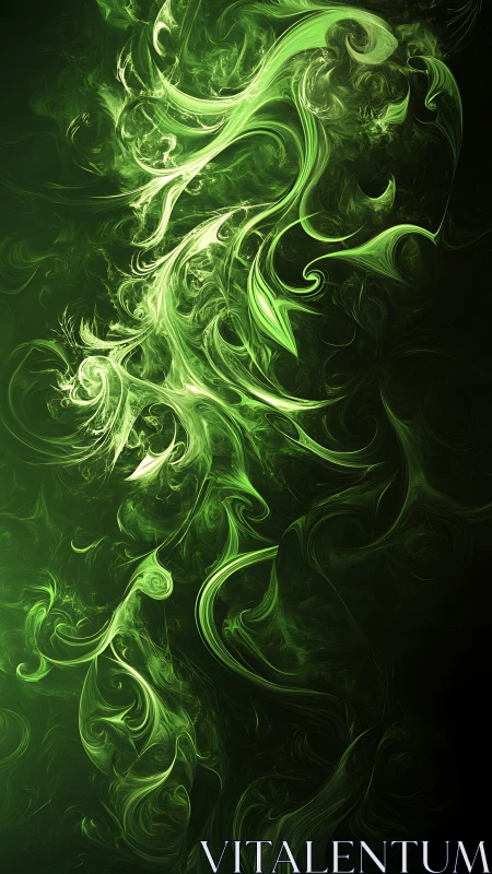 Emerald fractal swirls flow like gentle glowing forest winds