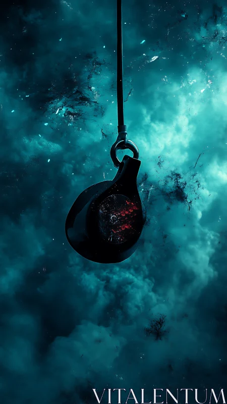 Crimson Sphere Suspended in Turquoise Nebula.