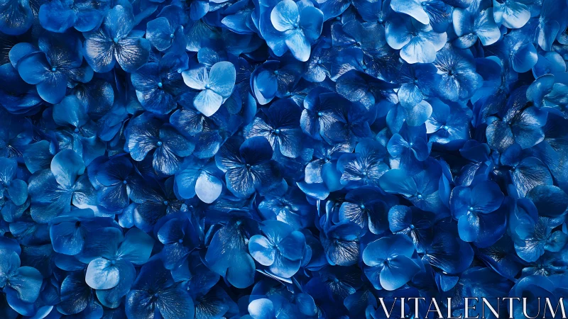 Luminous blue petals cascade densely across frame.