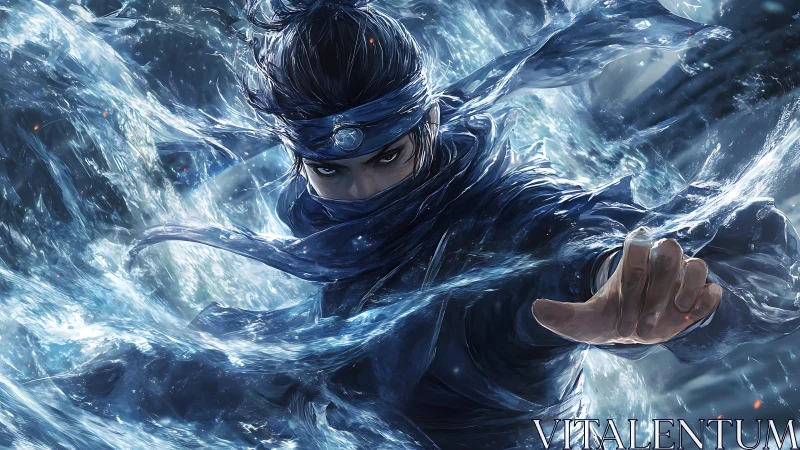 Water-wielding ninja channels swirling elemental power.