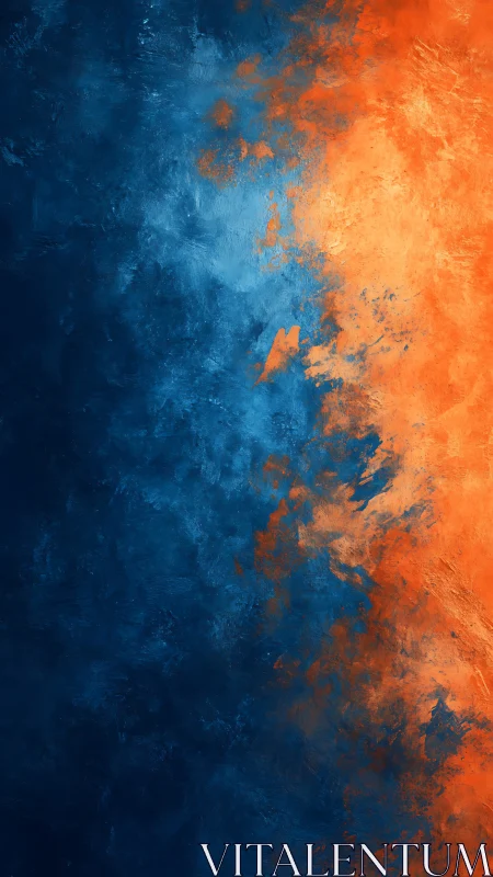 Bicolor abstract field with opposing cobalt and ember textures.