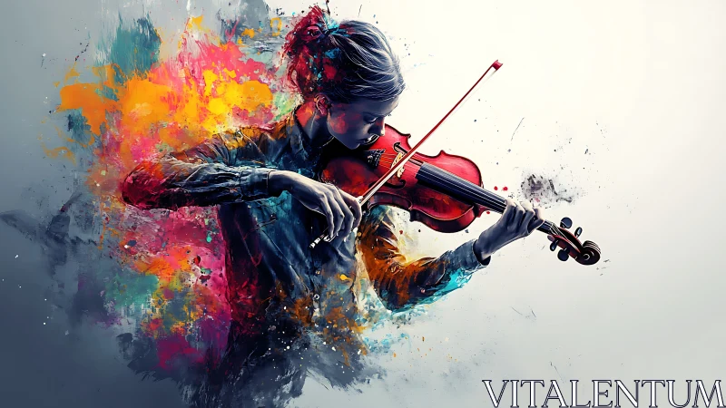Violinist plays instrument amid exploding abstract colors