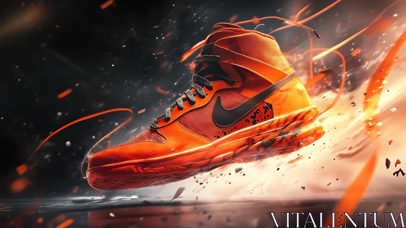 Blazing orange sneaker soars forward in a burst of energy