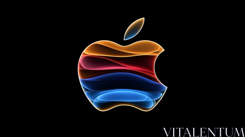 Vibrant abstract Apple logo with layered neon colors on black.
