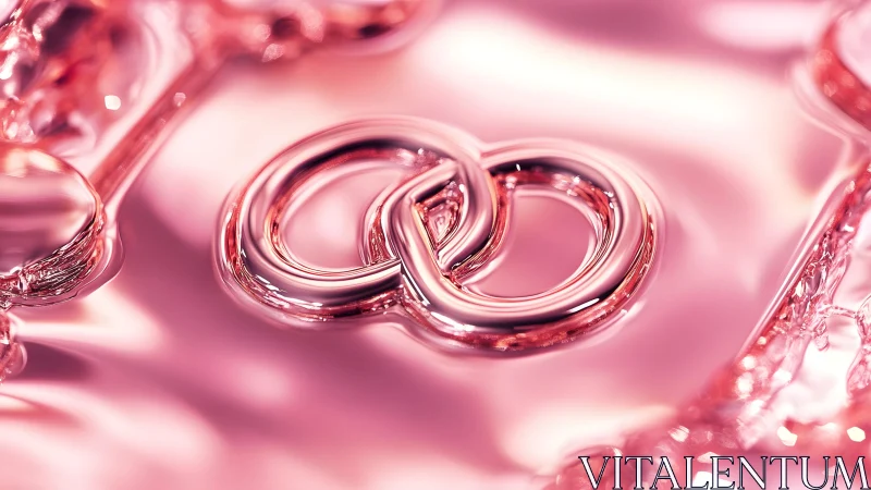 Interlocking Pink Metal Rings on Glossy Surface, Abstract Style.
