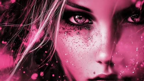 Close-up digital portrait shows pink stylized female face