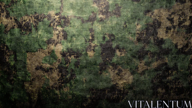 Green and brown camouflage textile with coarse woven texture.