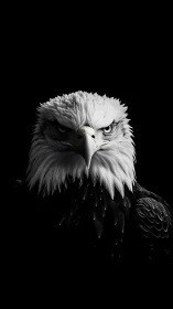 White eagle portrait cuts through deep black negative space.