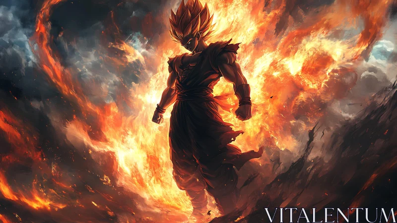 Blazing warrior stands tall in swirling fire and stormlight