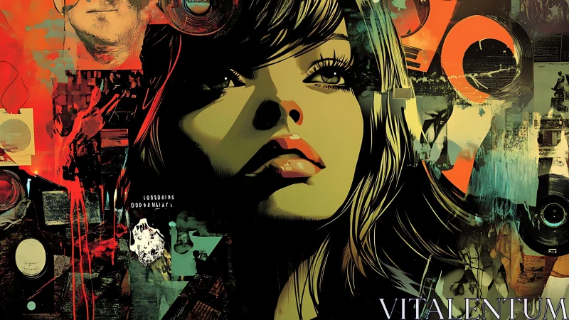 Neon daydreams and vinyl echoes around a painted muse.