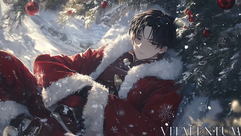 Cozy winter Santa moment with a gentle, thoughtful gaze.