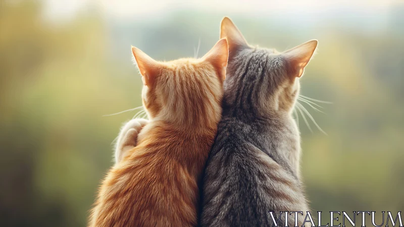 Two Cats Gazing Skyward Together in Golden Backlit Harmony
