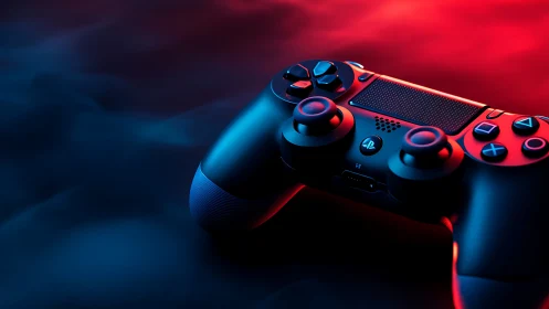 Gaming Controller Under Neon Glow: Cyberpunk Aesthetic.