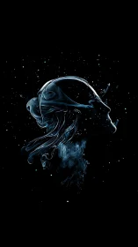 Liquid jellyfish silhouette drifting in dark space.