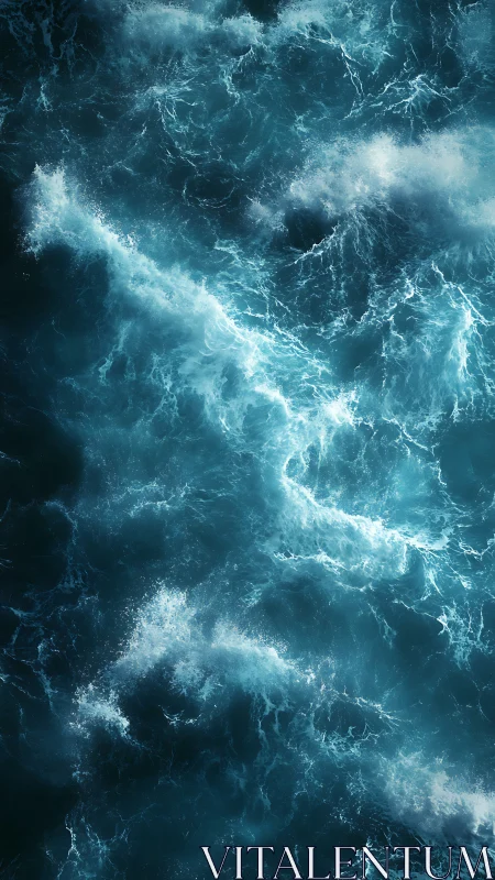 Surging teal ocean waves churn under diffuse overhead light