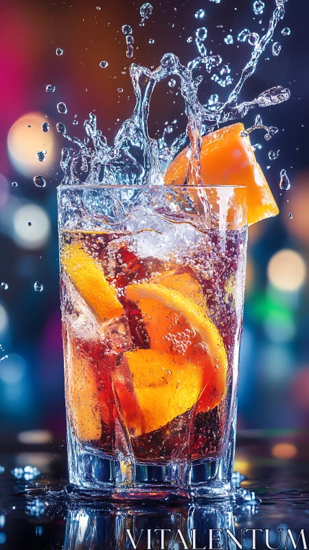Citrus Splash Cocktail with Frozen Dynamics and Bokeh Ambiance.