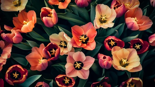 Vibrant Tulips Overhead: Bold Floral Composition.