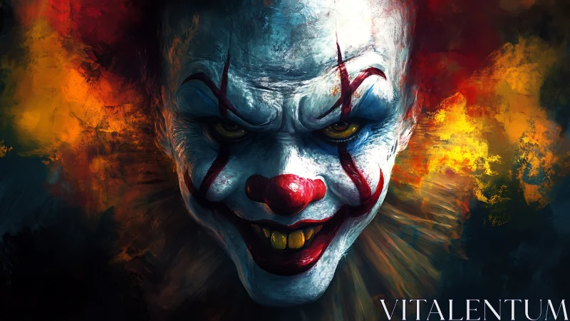 Sinister clown face painted in high contrast horror style