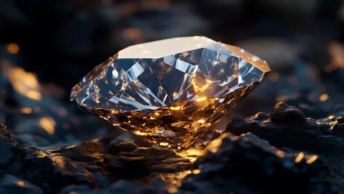 Firelit diamond glows like captured sunrise on dark stone.