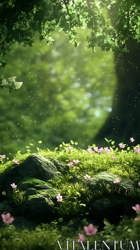 Enchanted Garden: Moss, Wildflowers, Bokeh Light.